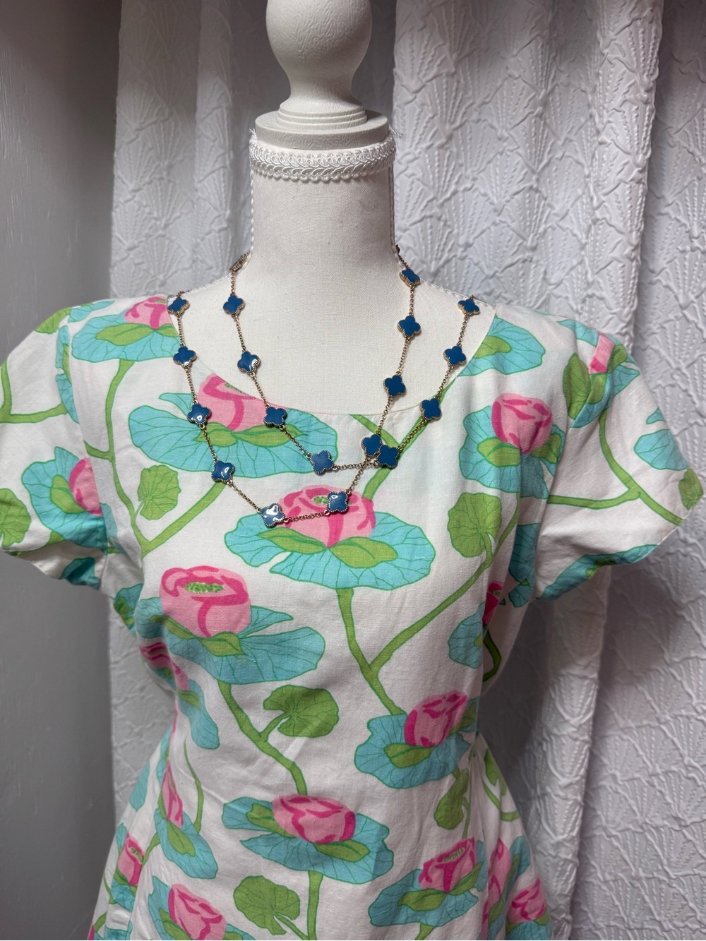 Lilly Pulitzer White Floral Puff Sleeve Cotton Tunic with Pink & Green